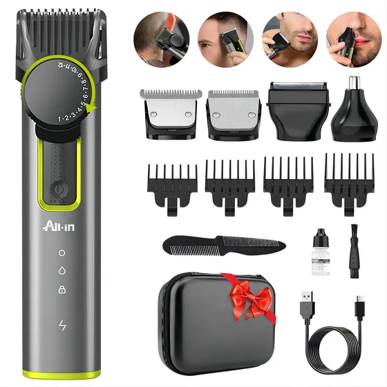 All-in® Rasuradora Eléctrica Barba Cabello Nariz Afeitadora Profesional Recargable Cortadora Pelo Máquina Para Cortar Cabello Para Afeitar Hombre con Caja Regelo B-0751GY Gris