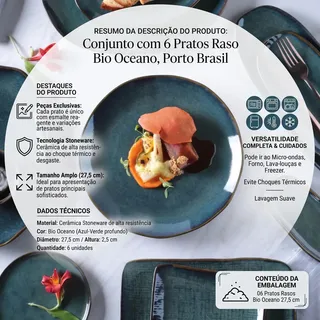 Porto Brasil Cerâmica Conjunto com 6 Pratos Raso Bio Oceano Ø27,5cm P