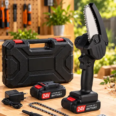 Mini Motosserra Elétrica 24v 2 Baterias Com Maleta Knakasaki Preto 127/220v