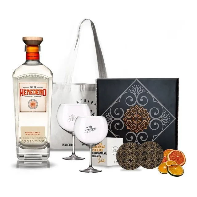 Kit Regalo Gin Heredero Mandarina + 2 Copas Transparentes