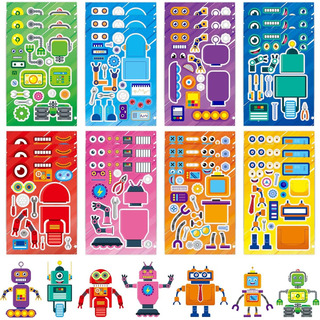 Hojas De Pegatinas Con Forma De Robot Make A Face, 24 Unidad Hojas De Pegatinas Con Forma De Robot Make A Face, 24 Unidad