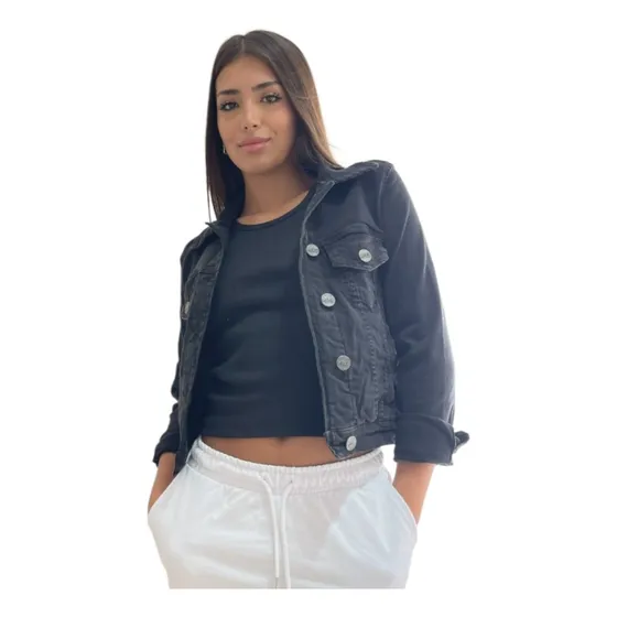 Campera Mujer De Jean Entallada Y Elastizada Lisa.