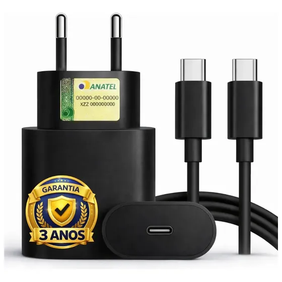 Carregador Compativel Com Samsung Galaxy S25 S24 S23 S21 S20 Fe Plus Motorola M22 M31 M32 M62 M63 M64 G15 Xiaomi Redmi Note 12 13 14 15 LG Cor Preto Turbo Super Rápido Fonte Tipo C Boyu Cell