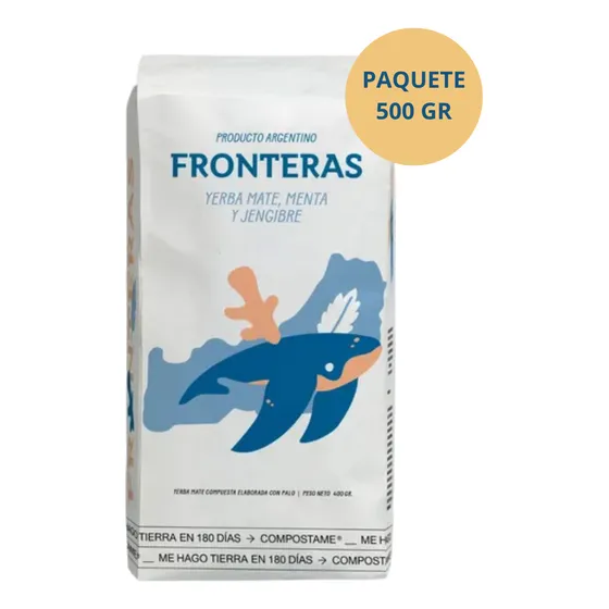 Yerba Mate Fronteras Menta Y Jengibre Paquete 500gr Organica