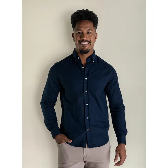 Camisa Tommy Hilfiger Oxford Regular Fit Azul Marinho