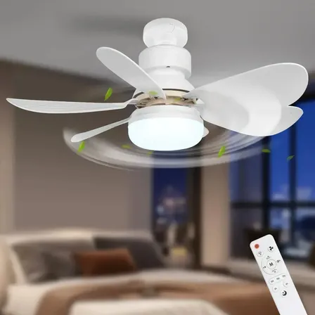 Luz Do Ventilador Do Teto Led Com Controle Remoto, Fácil Baseada Em E26/e27, Branco Plástico 6 Folhas