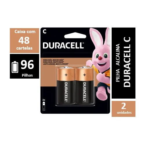 Caixa 96 Pilhas Alcalinas C Média Duracell (48x2 Un.)