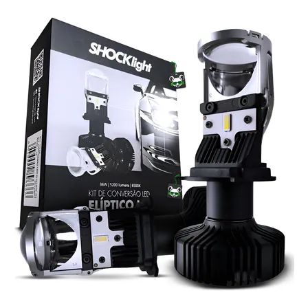Lâmpada Led Shocklight H4 6500k 5200lm Canhão Projetor H4 Preto Branco-frio