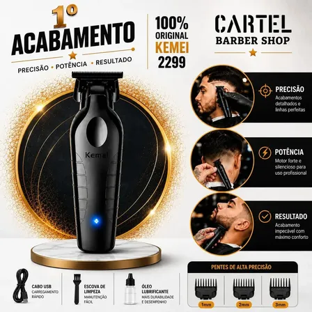 Máquina de Cortar Cabelo Acabamento Pezinho Barba Kemei KM-2299 Sem Fio Profissi