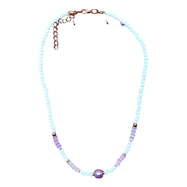Collar Artesanal En Murano Color Blanco, Dorado, Perla Shell