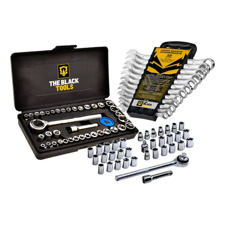 Kit Jogo De Ferramentas 40 Peças Com Soquetes E Kit Chave Combinada 6 A 22mm 12 Peças The Black Tools