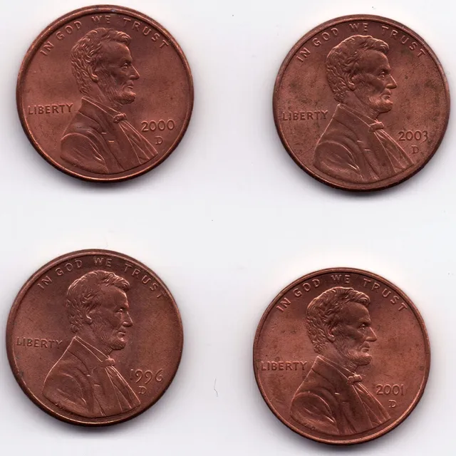 1996 2000 2001 2003 (4) One Cent Penny Escudo 1c Unc Lincoln