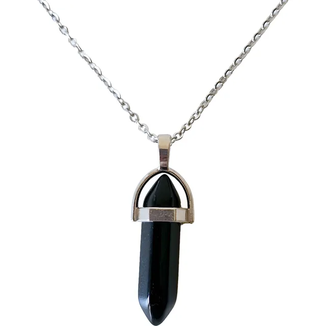 Collar Dije Biterminal Obsidiana / Protección Caja Regalo