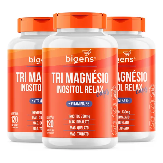 Kit C/ 3x Tri Magnésio Inositol Caps + B6, 360cps, Bigens Sabor Neutro