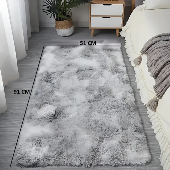 Alfombra Pelo Largo Suave 91x51cm Costado Pie De Cama Peluda 91 Cm 51 Cm Liso Con Vetas Gris Claro
