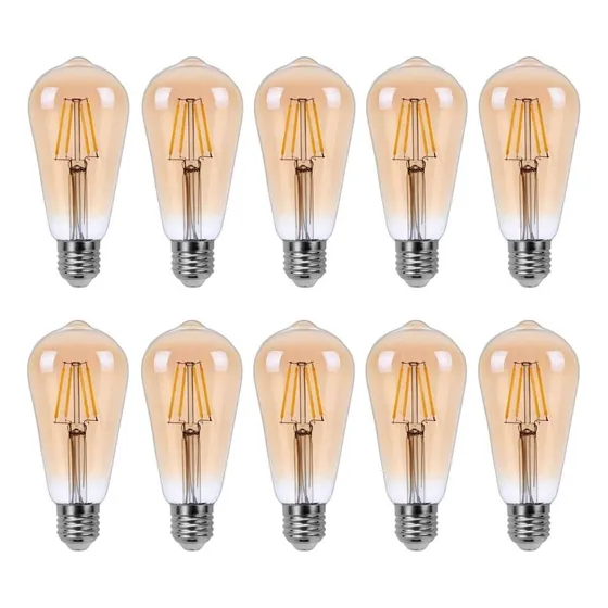 Pack X10 Lámparas Filamento Led Foco St64 8w Golden Cálido
