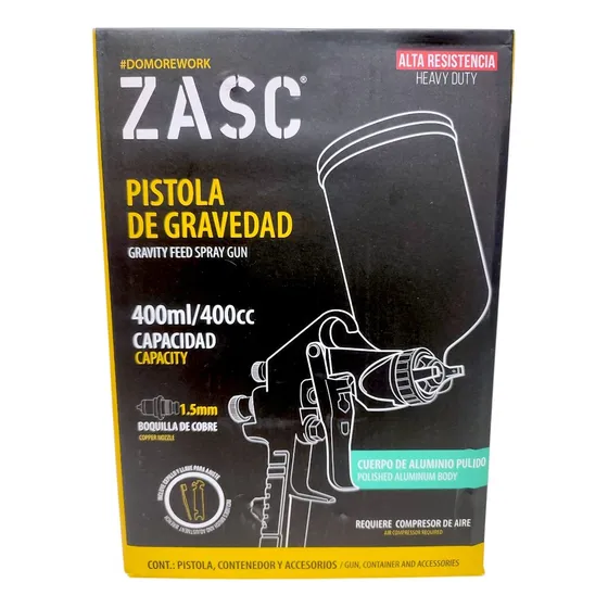 Pistola Para Pintar De Gravedad Alta Resistencia 400ml Zasc