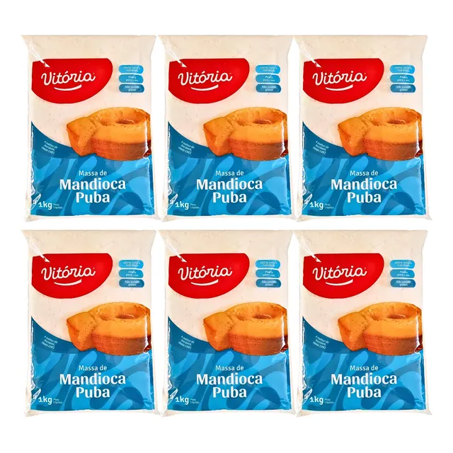 Kit 6 Massas De Mandioca Puba Vitória Lavada E Hidratada 1kg