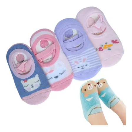 Kit 4 Pares Meia Sapatilha Infantil Antiderrapante Algodão Menina Sortida 2 A 4 Anos
