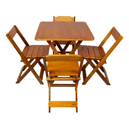 Mesa de Jantar Maplan 70x70 Madeira 4 Cadeiras Dobráveis Mel