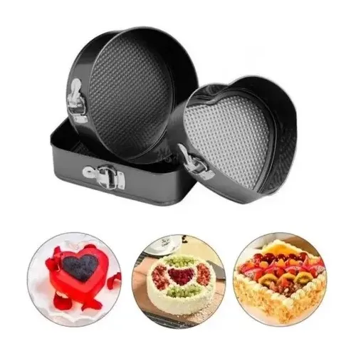 Set 3 Moldes Desmontables Bizcocho Redondo Corazón Cuadrado