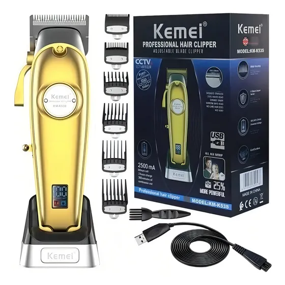 Corta Pelo Professional Hair Clipper Inalámbrica Kemei Km-k53s Dorada