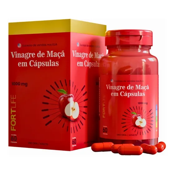 Vinagre De Maça Em Cápsulas 1000mg Fortlife 100% Orgânico Sabor Sem Sabor