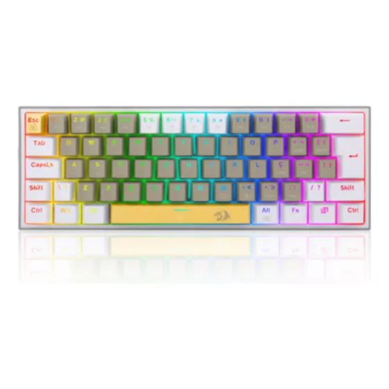 Teclado Redragon Fizz Sunshine 60% K617 Rgb-yl&gy&wt Pt-brow Cor de teclado Amarelo Branco e Cinza Idioma Português Brasil
