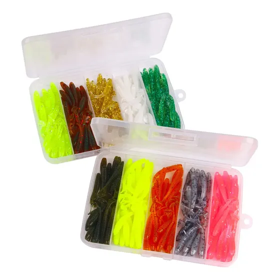 Kit Caja 100 Cebos Pesca Lombriz Carnada Artificiales Soft