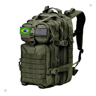 Mochila Militar Tática 50 Litros Grande Impermeável + Patch Verde-musgo