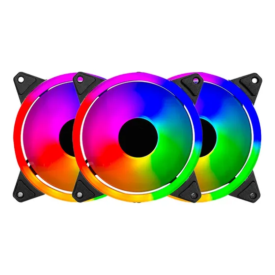 Kit 3 Ventiladores Gamer BALAM RUSH EOLOX BLAZE EX30K 120mm ARGB Diseño Circular Borde LED Rainbow 1200RPM Negro Molex BR-938006