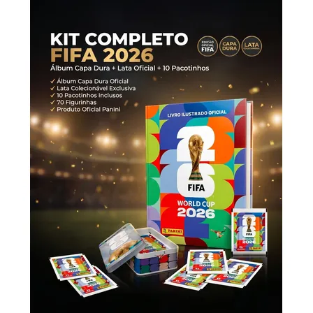 Kit Álbum Capa Dura + Lata Oficial Copa 2026 + 70 Figurinhas