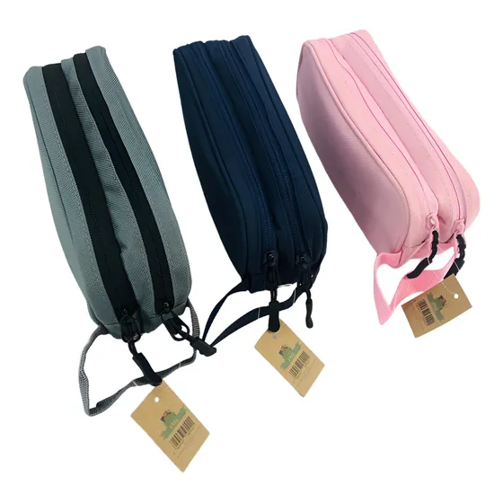 Estuches Escolar Tela Doble Cierre 3 Colores