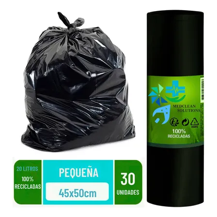 Bolsas Basura Aseo 45x50 30 Undidades Pequeñas A2311-059 100% Recicladas 20 litros MEDCLEAN SOLUTIONS