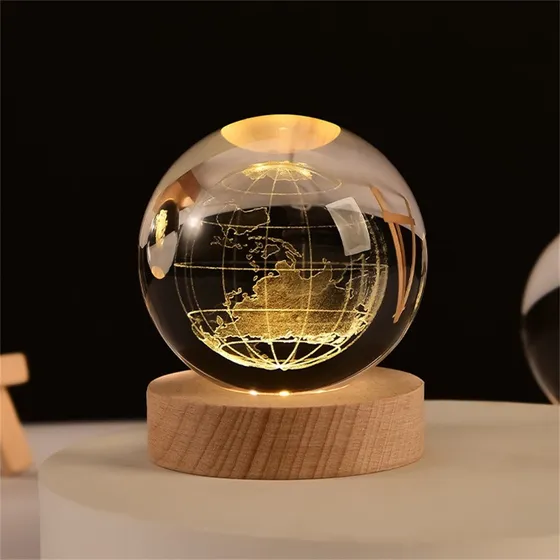 Luz Nocturna Cristal Esfera Planeta Luna 3d Led Iluminación