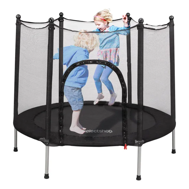 Trampolín Infantil Brincolin Niños 55" SelectShop negro con red de seguridad para niños estructura de acero con 6 tubos de soporte patas con regatones antiderrapantes