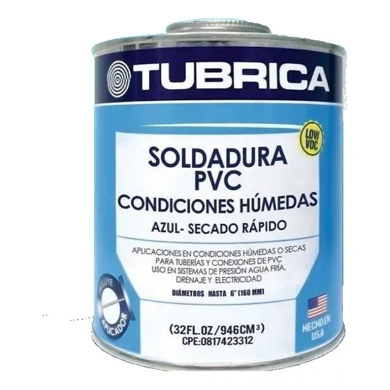 Pega Pvc Soldadura Pvc Aguas Frias Negra 1/4 Gal Tubrica