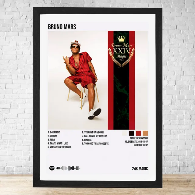 Cuadro Bruno Mars 24k Magic 30x40 Con Vidrio Y Marco C968