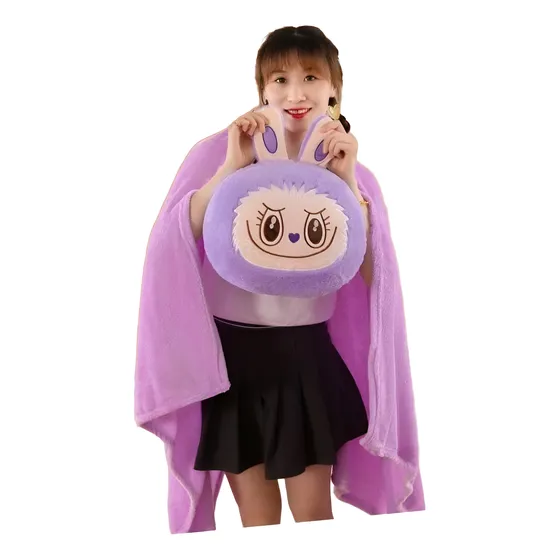 Cartera De Labubu Almohada + Manta De Labubu Calienta Manos Violeta Felpa Felpa Violeta