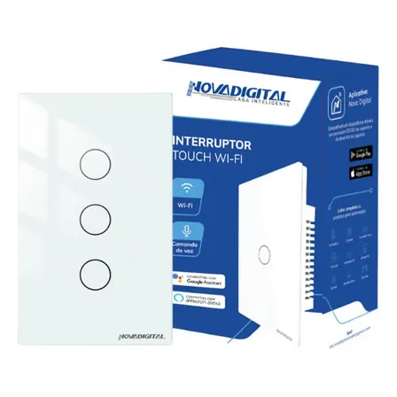 Interruptor Inteligente Wifi Novadigital 3 Teclas Botões Touch Tuya Smart Life Alexa Google 110v 220v Bivolt 4x2 Lite