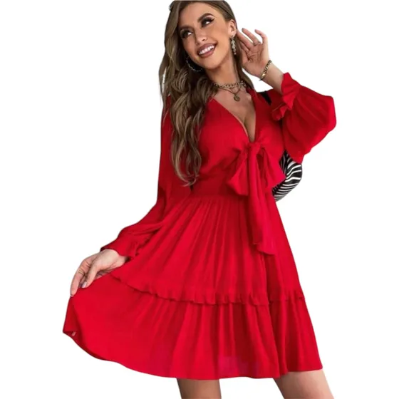 Vestido Rojo Tipo Cóctel Manga Larga Talla M