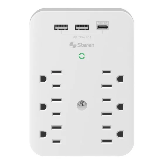 Clavija Adaptadora 6 Contactos Polarizados Triple Cargador U