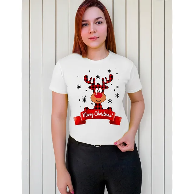 Polera Navideña 100% Algodón Familiar Reno Con Copos 073