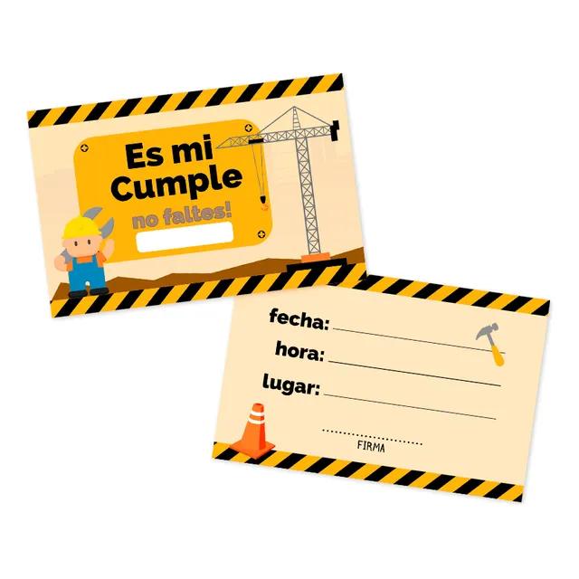 Tarjeta Invitación De Cumpleaños Modelo Construcción X 24