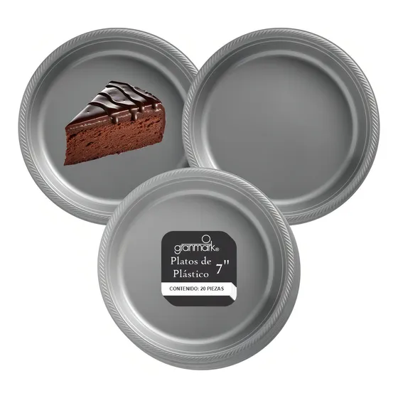 Plato Pastelero De Plástico Desechable Granmark - 100 Piezas Color Plata