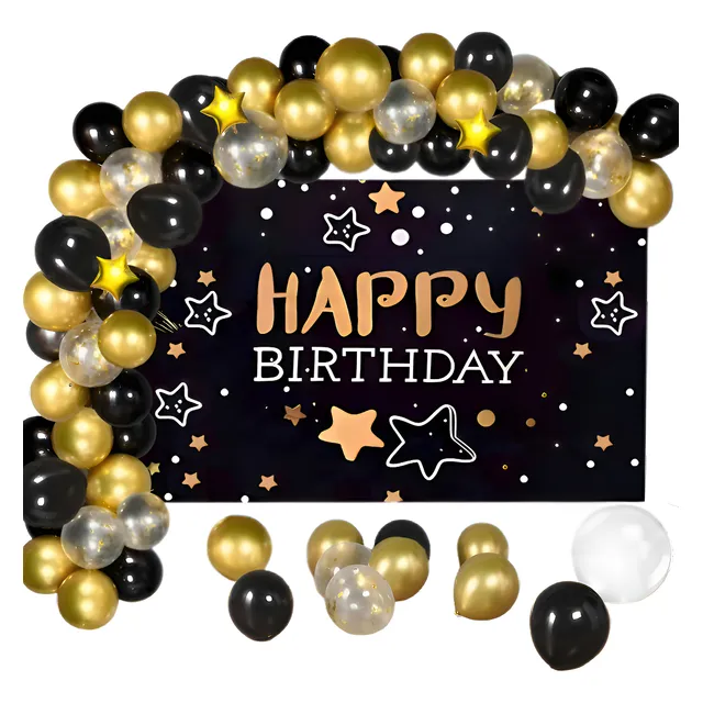 Arco De Globos Negros Y Dorado Para Cumpleaños Niños Adultos