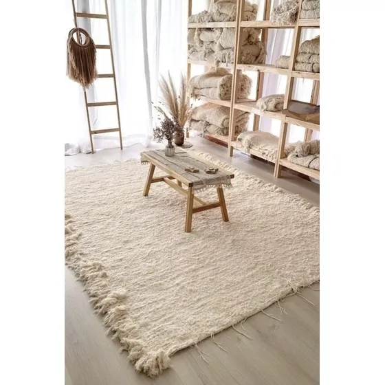 Alfombra Handira Telar Lisa 120x120 Cm Ancho 120 cm Color Crudo Diseño de la tela Liso Largo 120 cm