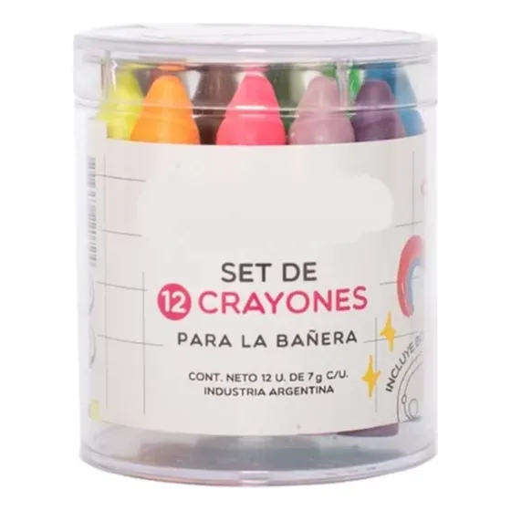 Set Crayones Para La Bañera 12 Colores + Esponja Coloreria Color Multicolor
