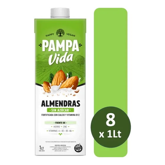 Bebida De Almendras Pampa Vida. Sin Azuc Pack 8