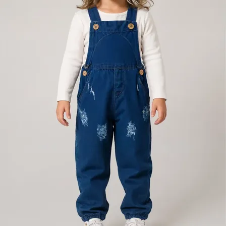 Macacão Jardineira Jeans Bebê Infantil Menina Longo Azul Liso P